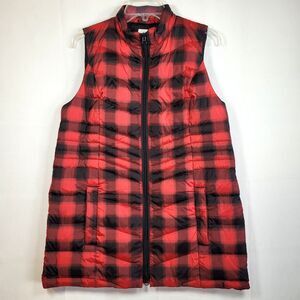 J.Jill Side Zip Down Vest Plaid Red Black Small S Buffalo Check Zip Pockets MINT